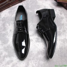 Men's Dress Shoes Patent Leather Lace Up Flats Footwear Wedding Formal Shoes