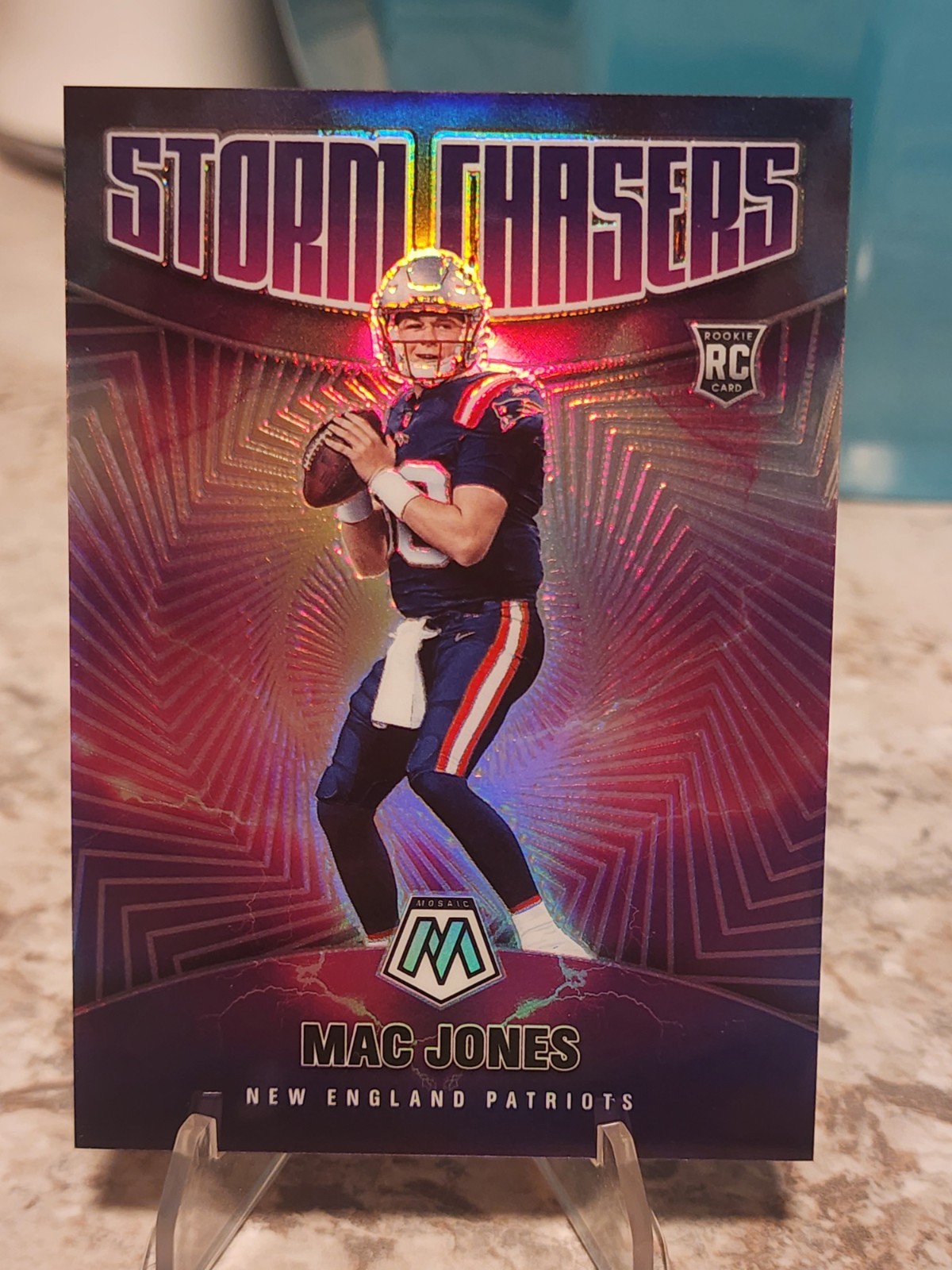 MAC JONES STORM CHASERS SSP CASE HIT RC NEW ENGLAND PATRIOTS 2021 PANINI MOSAIC
