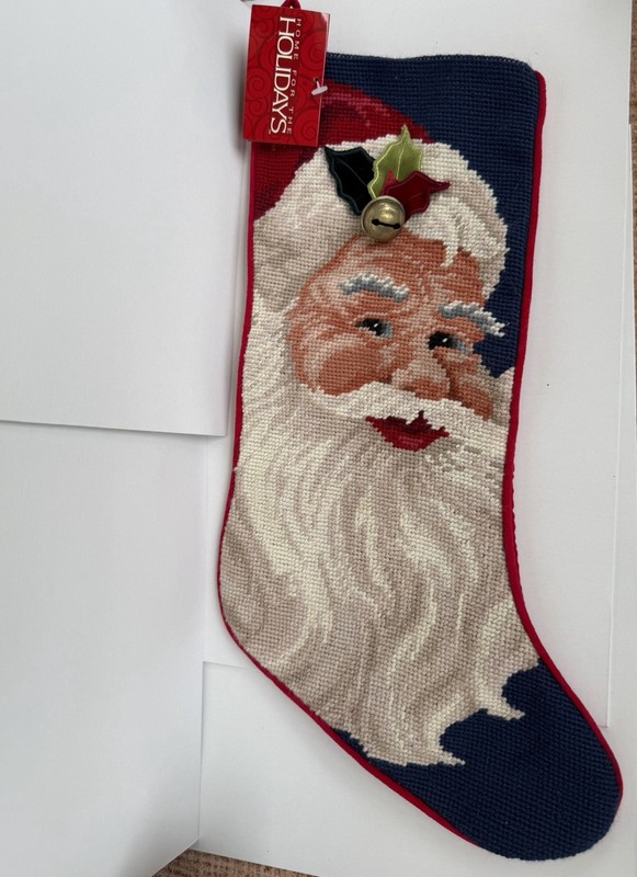 For the Holidays Santa Claus Christmas Stocking w/ Bell, Multicolor