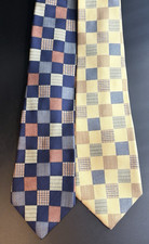 Vintage Chaps Ralph Lauren Checkered Necktie Mens Made in USA Blue Yellow Tones