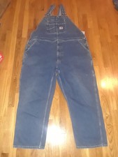 Men's Carhartt 104672 DST Loose Fit Blue Denim Bib Overalls Size 48 x 32 D