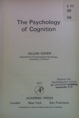 The Psychology of Cognition. Cohen, Gillian: