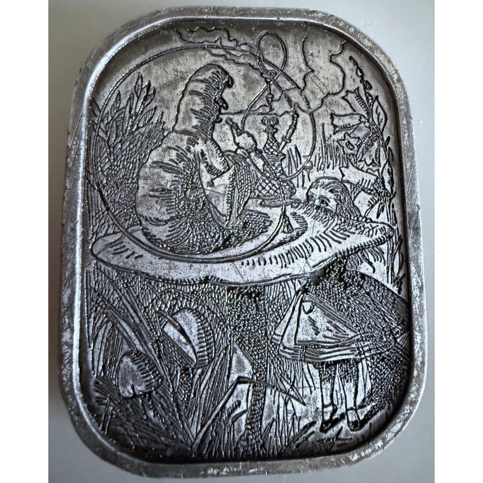 1974 Bergamot Brass Works Alice in Wonderland Silvertone Fantasy Buckle Vtg HTF