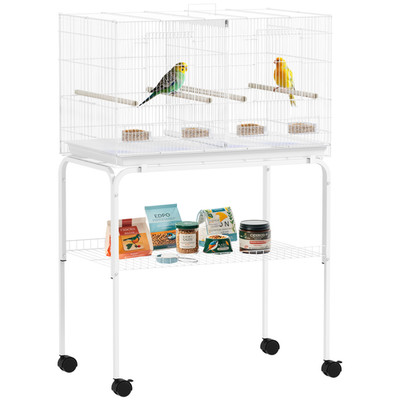Vogelkäfig weiß Stahl/PP 76x46x116cm teilbar geräumiges Zweibettzimmer mit 4 Sitzstangen
