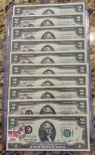 1976 First Day Issue $2 Bills - Sequential Set (10) - April 13, 1976 Stamped