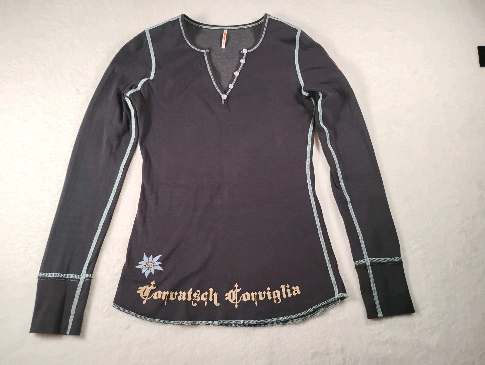 Vtg Alp N Rock Ski Henley Base Layer Logo Patch Engadina Size 1/XS Dark Blue