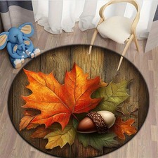100cm 100cmHKStorage Autumn Leaves Acorn Round Area Mat - Thanksgiving Decor,