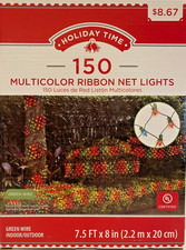 Holiday Time 150 Multicolor Ribbon Net Lights Green Wire Indoor/Outdoor NIB