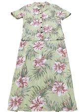 Tahiti Reef Club Womens Dress & Jacket 2 Piece Set Sz S Green Floral Button-Up