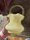 Fenton Glass Yellow Overlay 8.5" Basket Yellow Handle Signed With Original Tag