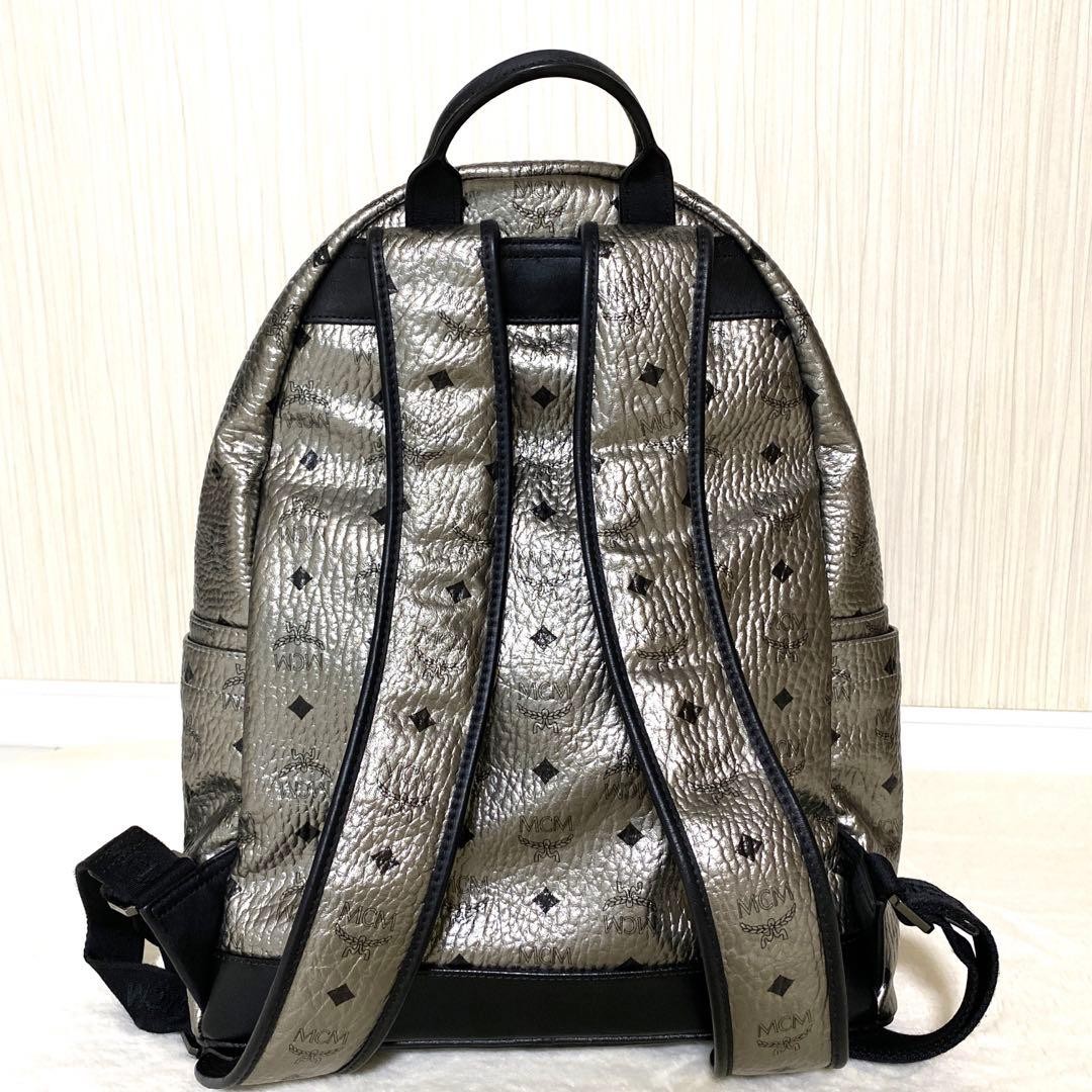 MCM Monogram Visetos Backpack Silver Leather A4 S… - image 6
