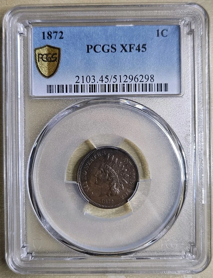 1872 Indian Head Cent Penny PCGS XF45 Extremely Fine Key Date 1c EF 45 - Image 2 of 4