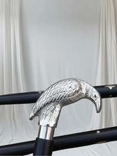 Elegant Sliver Finish Raven Crow Head Handle Handmade Wooden Walking Stick Cane