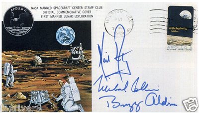 NEIL ARMSTRONG / BUZZ ALDRIN / MICHAEL COLLINS signiertes Cover Apollo XI Vordruck