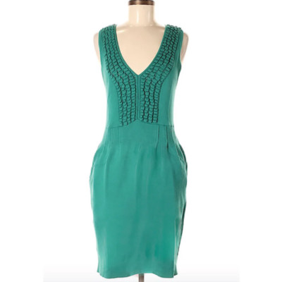 Pringle 1815 Scotland Teal Sleeveless Knit Sweater Dress Ruffled Women s M