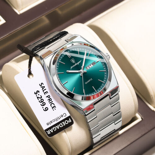 Men's Stainless Steel Quartz Watches Luminous Date Wristwatches 3 ATM Waterproof - Picture 3 of 21