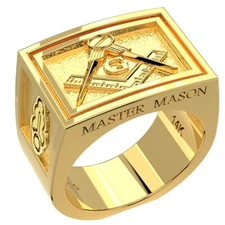 Men's Heavy Solid 10K or 14K Gold Freemason Master Mason Ring Band