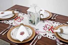 Candy Cane Holly Leaves Rectangular Table Runner 15"x33" 