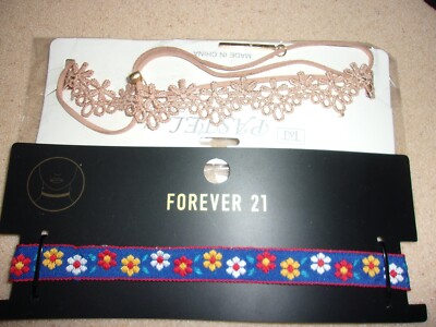 LOT of chokers Forever 21 Flower Trim Pastel Tan Lace on Cord GN40 