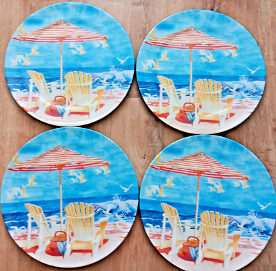 NEW WITH TAGS Set of 4 Oneida Melamine Dinner Plates  BEACH VEIW  Scene