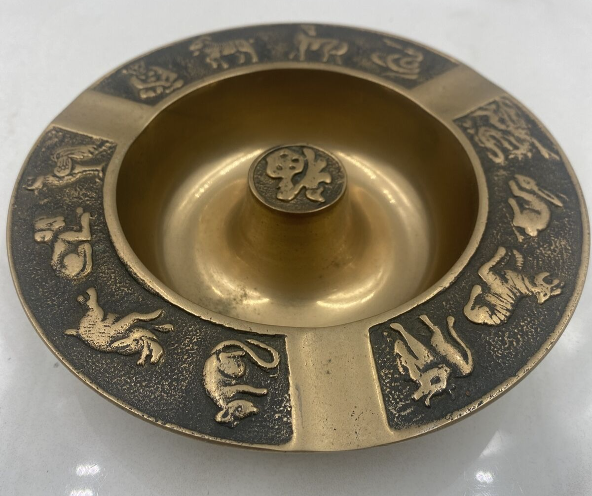 Vintage Ashtray Chinese Zodiac Brass Bowl Astrological Astrology Sign