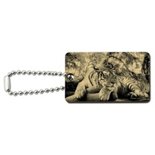 Black and White Tiger Blue Green Eyes Wood Wooden Rectangle Keychain Key Ring