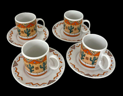Studio Nova El Paso 4 Espresso Cups & Saucers Set Western Style