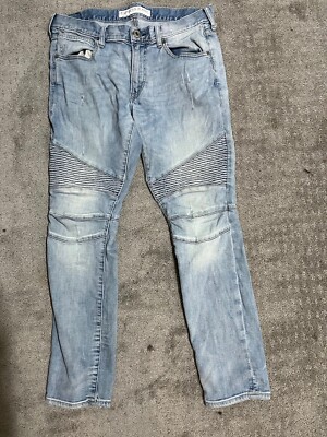 Express Men Jeans 34x32 Blue Cotton Blend Alec Straight Super