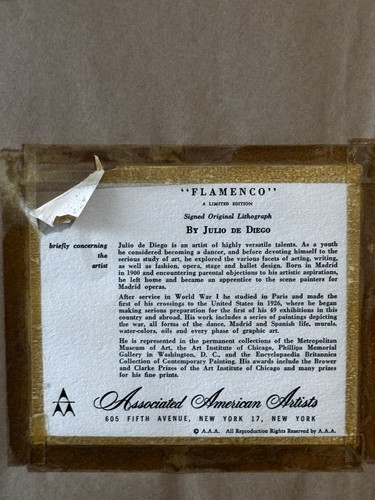 JULIO DE DIEGO (1900-1979) Litografia Flamenco Originale FIRMATA Edizione Limitata - Foto 5 di 5