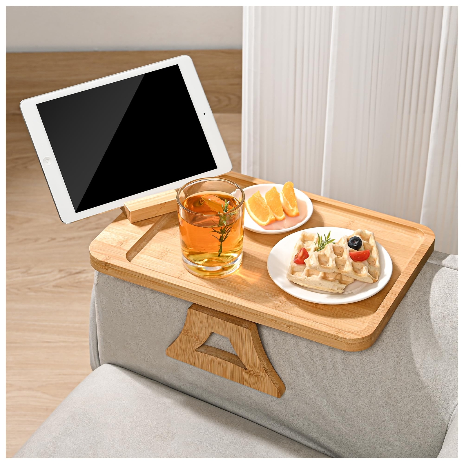 Couch Arm Tray, Sofa Table 15” x 10” Large Bamboo Foldable Couch Arm Table So...