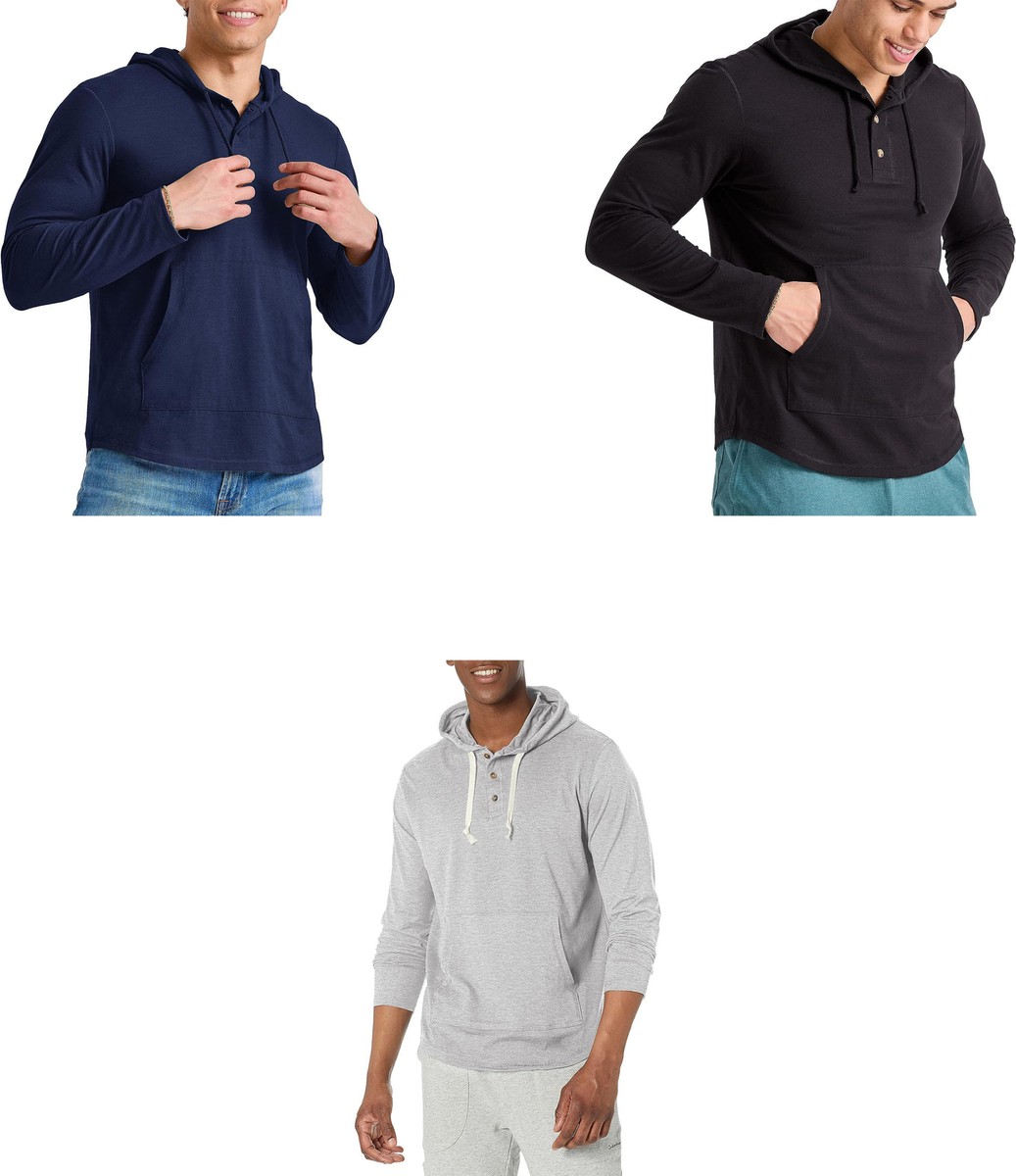 Hanes Originals Men's Cotton Henley Hoodie | eBay