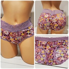 Satin Strech Hipster Panty Lace FLORAL Print Ruched Back 8/XL Multi Color