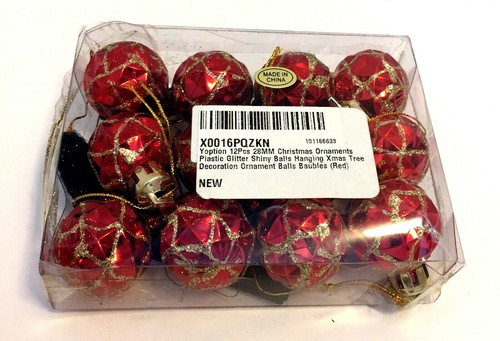Yoption 12Pcs 1.1" 28 mm Christmas Ornaments Plastic Glitter Shiny Balls Hanging - Picture 2 of 5