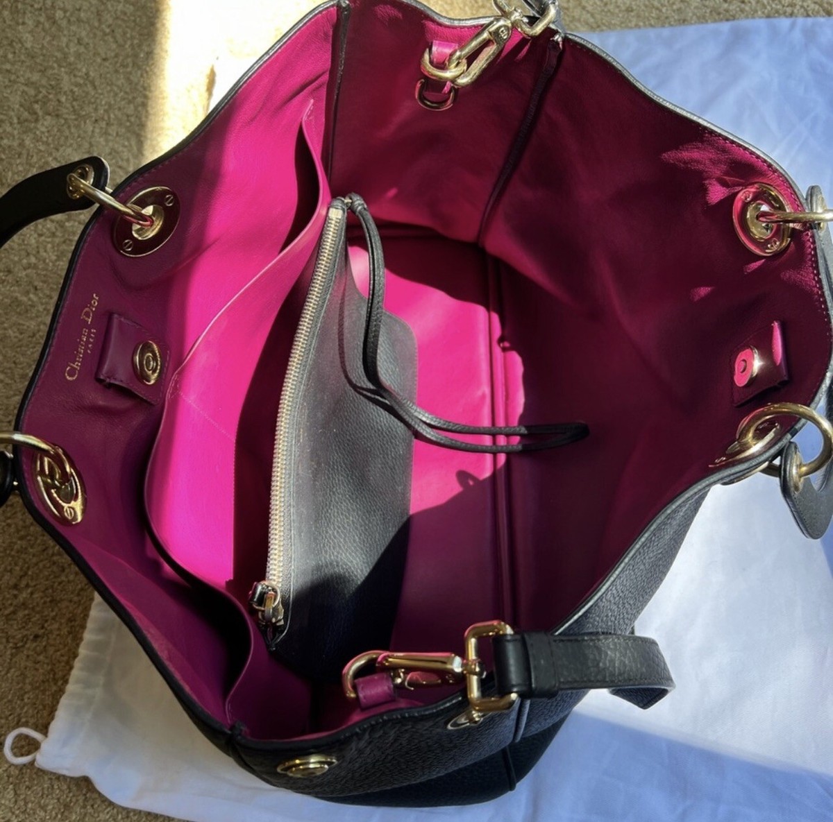 CHRISTIAN DIOR Diorissimo Leather Large Tote Bag Black  display picture 3