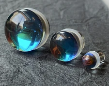 PAIR of Midnight Moonstone Glass Single Flare Plugs Tunnels Gauges Body Jewelry