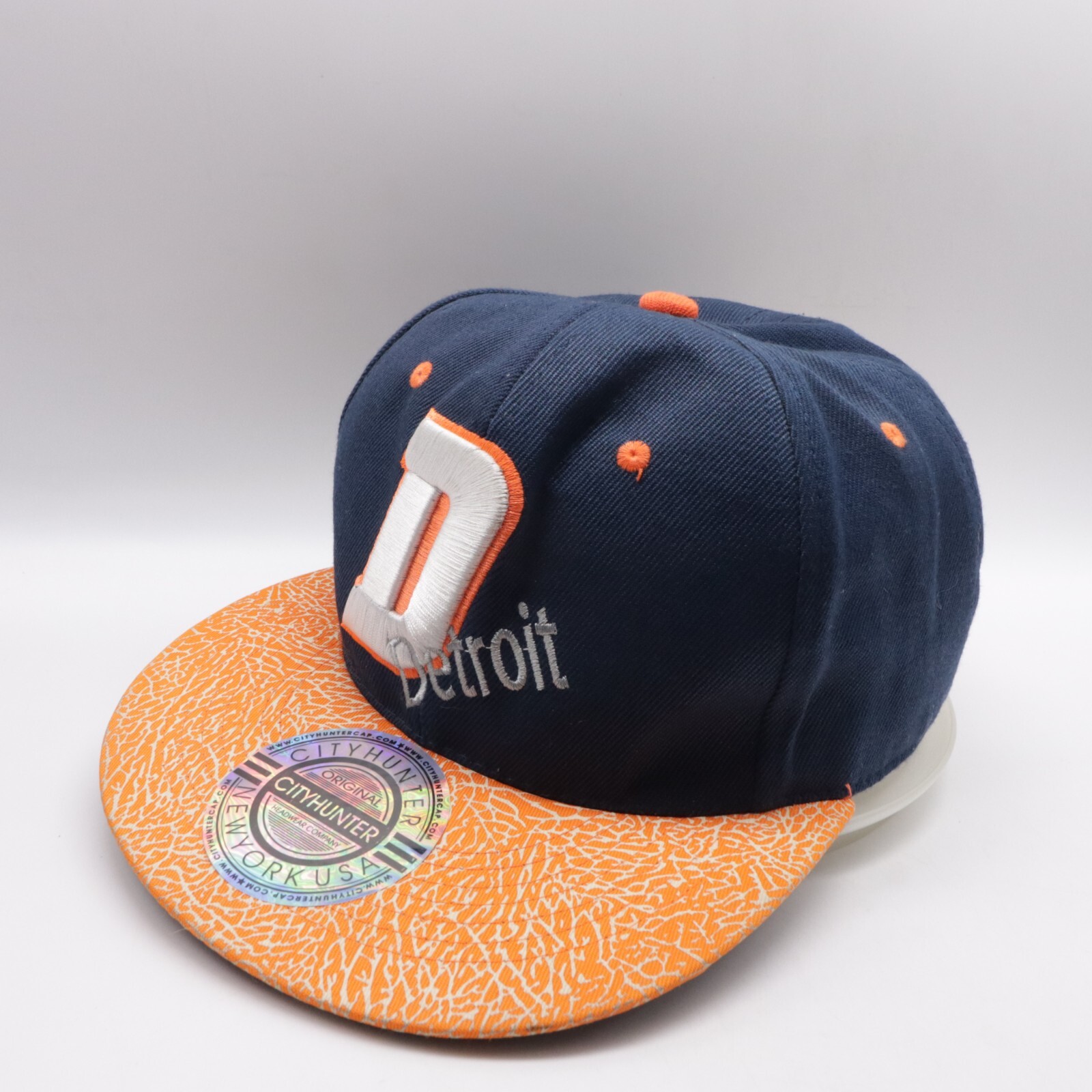 Detroit Embroidered Snapback Flat Bill Cap City Hunter Large Print