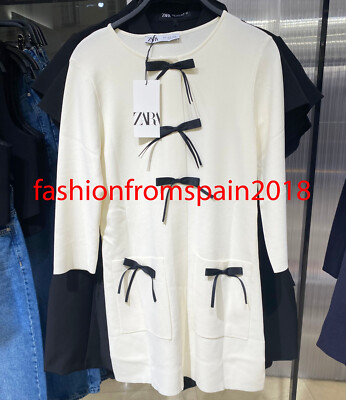 ZARA NEW WOMAN SHORT KNIT DRESS WITH BOWS WHITE XS-XL 2142/201 | eBay