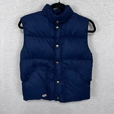 Vintage Solo Toulumne Goose Down Puffer Vest Men’s  Small Blue Snap Up USA Made