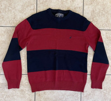 Nautica Jeans Co. Men  s Long Sleeve Sweater Striped Red Navy Large Classic Top