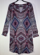 NWOT Anne Klein Shift Dress 6 Long Sleeve Printed Polyester V-neck Lightweight