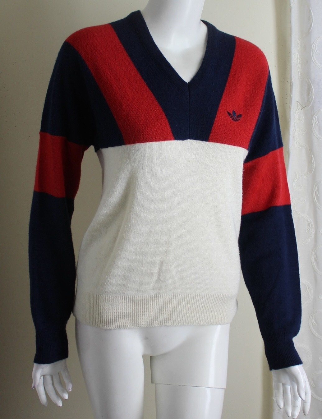 Adidas VINTAGE 1970s 80s Sz M ATP TENNIS V-Neck Sweat… - Gem