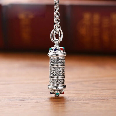 Tibet Buddhist Ghau Box Prayer Wheel Silver Plated Amulet