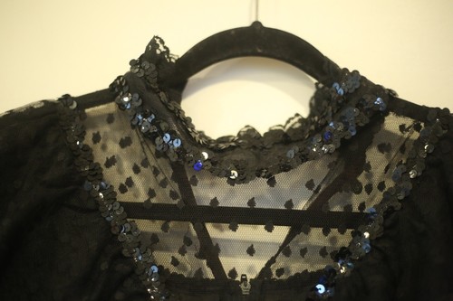 Vintage 1970's Gunne Sax Women's 7 Edwardian Victorian Style Dress Black Mesh - Picture 4 of 17