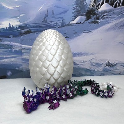 Cherry Blossom Dragon with  Dragon Egg, 3D Printed Articulated Tri Color Dragon