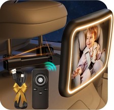 Baby Car Mirror Rear Facing Seat Night Light Remote Control 360° Wide Angle