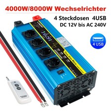 Convertidor de tensión sinusoidal puro 4000W 8000W 12V a 230V inversor 4USB 4AC