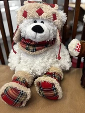 Hugfun Int'L White Teddy Bear Plush  With Hat & Scarf And Boots