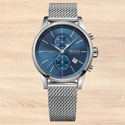 Hugo Boss HB1513441 Herren Chronograph Uhr Blaues Zifferblatt Mesh Armband