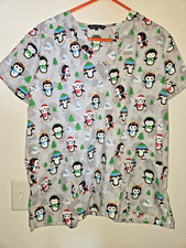 Cassandra O Penguin Christmas/Winter Scrub Top Sz XL Cute