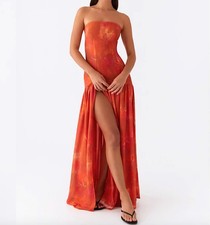 NWT PEPPERMAYO Eden Strapless Floral Maxi Dress Size 4 Drop Waist Amber Orange